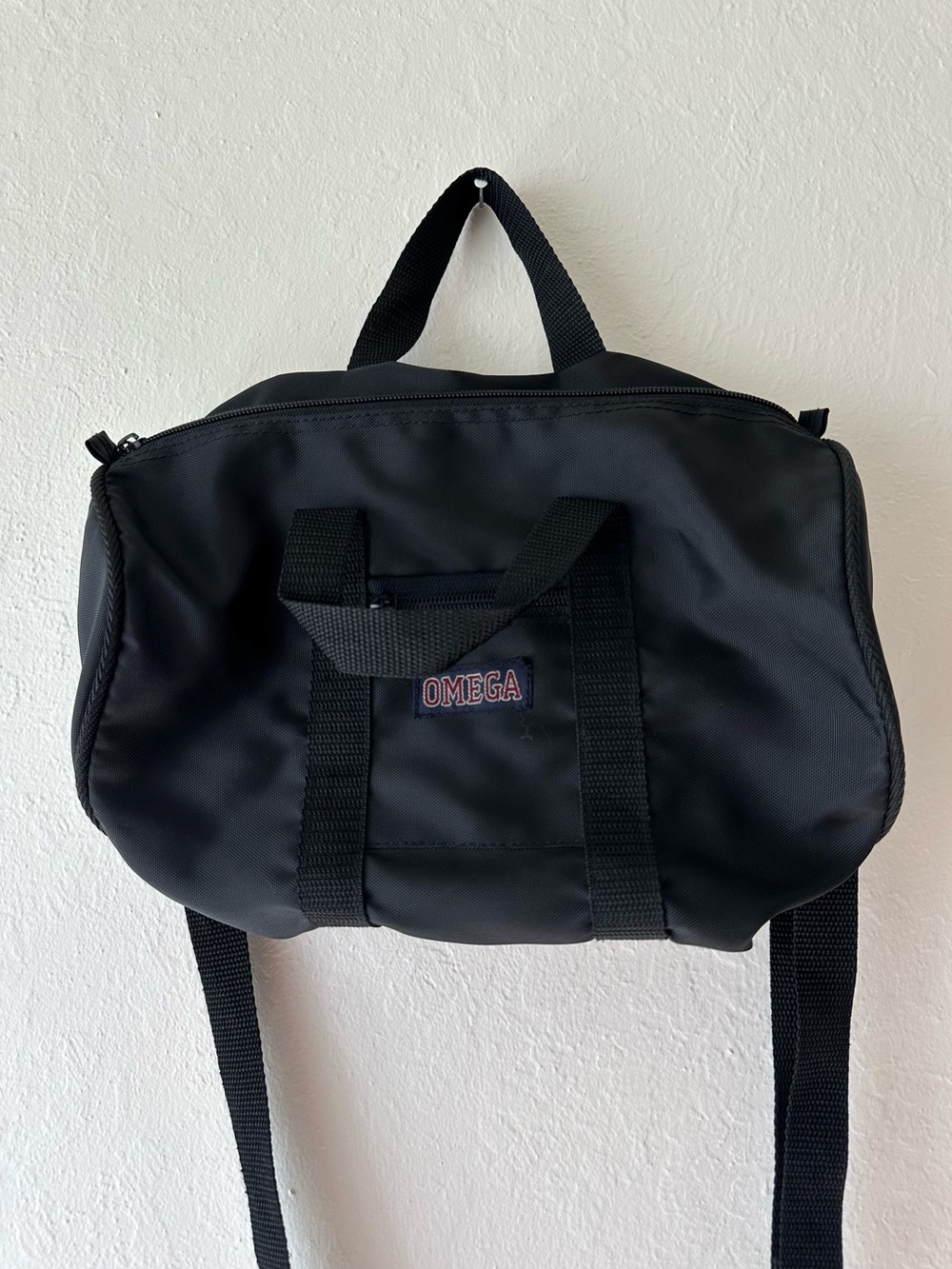 Vintage omega black nylon mini duffel bag tote purse school travel